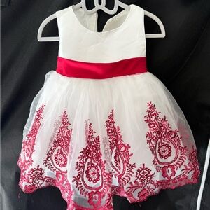 White and Red Embroidered Dress